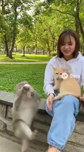 Monkey Tricks the Cat in the Funniest Way!🤣🐱🦔