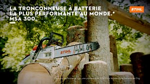 [Spécial pro] Elle n'est pas seulement puissante, c'est LA tronçonneuse à batterie la plus performante au monde💥 Oui, rien que ça 💪 Avec le combo de la tronçonneuse MSA 300 et notre batterie AP 500 S, tranchez à plein régime 🔋⚡ Pour en savoir plus sur ce duo de choc, RDV sur : https://www.stihl.fr/fr/tronconneuse-batterie-msa-300?utm_source=Facebook&utm_medium=social&utm_campaign=Paid_Fil Rouge_Stihl France&utm_content=MSA300 | STIHL