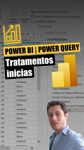 ⚡️Power BI p/ Iniciantes | Edições na POWER QUERY. Veja como é simples tratar os dados de sua base, corrigindo problemas e separando informações. Após esses passos, seu arquivo está pronto para começar a ser trabalhado na parte de gerar indicadores, relatórios e dashboards. 🚀Para aprender mais, me siga por aqui ou inscreva-se no canal (link na bio) 📢 Compartilhe com seus colegas! ----------------------------------------- ✅Resolvo seus problemas com o Excel e Power BI, entre em contato: - Aulas