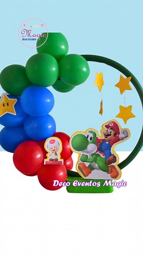 ⭐Aprende hacer un centro de mesa fácil con aro y globos🍄Learn how to make an easy centerpiece with a hoop and balloons.⭐Arreglo con globos para fiesta tematica de Mario Bros🍄Balloon arrangement for a Mario Bros themed party #mariobros #centrosdemesa #reelsfacebook #happybirthday #decoeventosmagic | Deco Eventos Magic