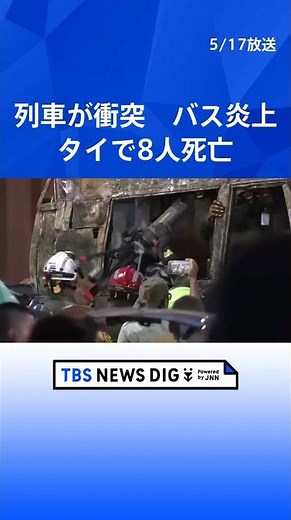 A freight train collided with a bus at a level crossing; the bus burst into flames. Eight passeng...