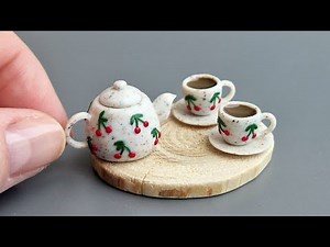 Miniature coffee set🍒🤍🍒Polymer clay\\DIY\\Tutorial\\Fimo Botanical