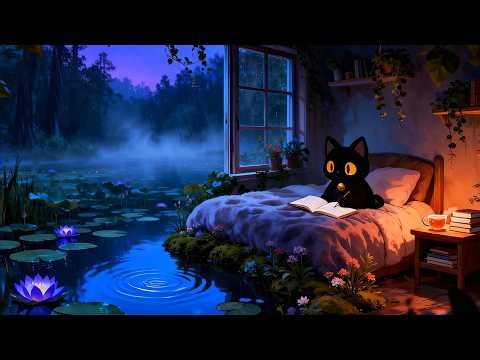Cozy Lake Bedroom 🌙 Lofi Cat | Study Lofi Beats [Calm Water & Night Ambience]