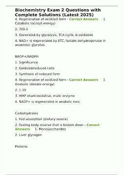 Biochemistry Exam 2 Questions with Complete Solutions Latest 2025