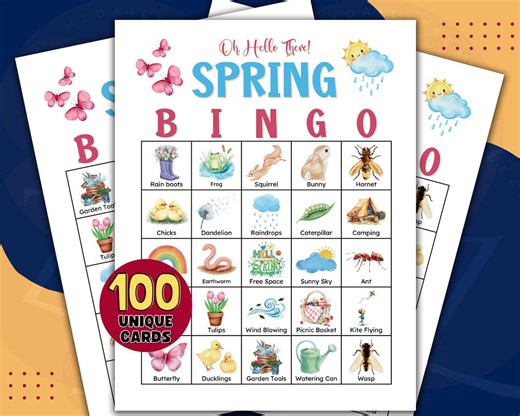 100 Spring Bingo Cards Printable | Kids and Adults Springtime Adventure Activity | Outdoor Game Idea for Classroom, Home, Office, Families - Etsy