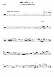 The Mission - Gabriel's Oboe (Easy/Intermediate Level) (Ennio Morricone) - Cello Sheet Music