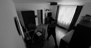 House Robbery - Robber Captured on Surveillance Security Camera in Living Room Stock Footage - Video of laptop, safety: 205962170