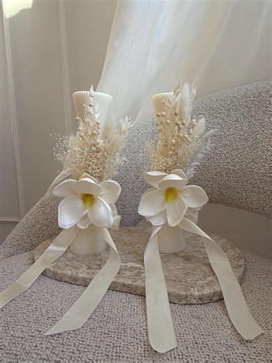Bride Candle Organic Soy Wax Dried Flower Decoration Baptism - Etsy UK