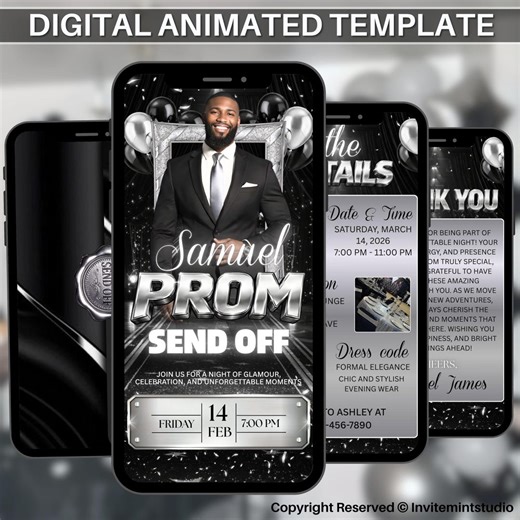 Black-silver Prom Send off Digital Invitation, Graduation Prom King, Party Video Invite Template,diy Canva Editable Prom Design,pdf Download - Etsy