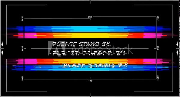 A visual representation, with colorful stripes, of a message PLEASE STAND BY, suggesting a waiting period before a connection is made