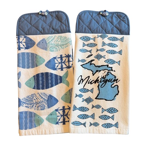 Blue Fish Hanging Kitchen Towels: Pot Holder Top Towel With Button Closure - Etsy