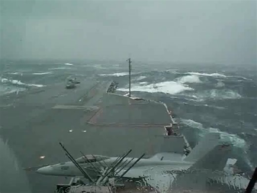 USS Kitty Hawk in High Seas Storm before its decommissioning and replacement by the USS George H W Bush.
