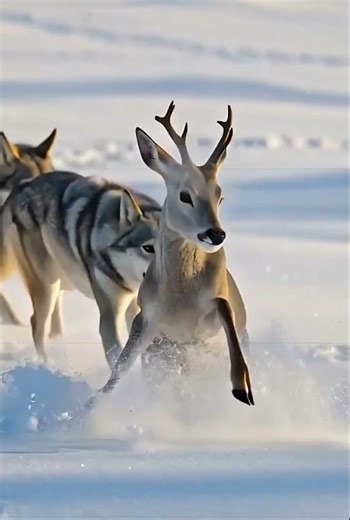 Wolf Hunt After Roe Deer Breaks Through Snow