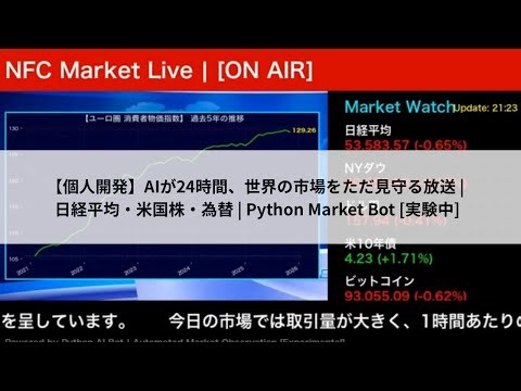 【個人開発】AIが24時間、世界の市場をただ見守る放送 | 日経平均・米国株・為替 | Python Market Bot [実験中]