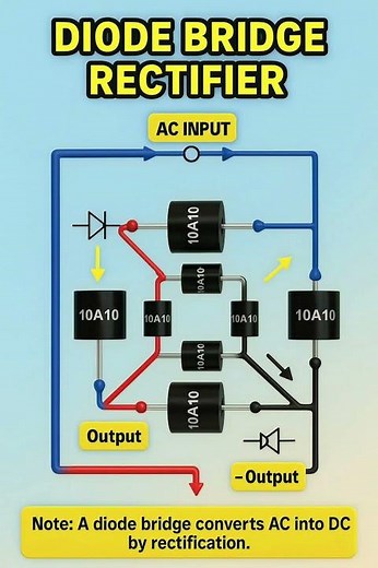 ⚡ Diode Bridge Rectifier Explained in 30 Seconds | AC to DC