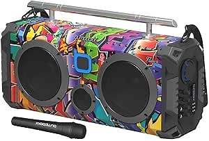 Bumpboxx Bluetooth Portable Speaker Boombox Flare8 NYC Graffiti | Retro Boombox with Bluetooth Speaker | Rechargeable Lithium Battery | Includes Wireless Microphone, Carrying Strap & Remote Control