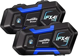 Fodsports Motorcycle Bluetooth Intercom FX4 Pro 1200m Helmet Intercom, 4 Riders Motorcycle Bluetooth Headset, Helmet Communication System FM/Hard &Soft Mic/2Pack