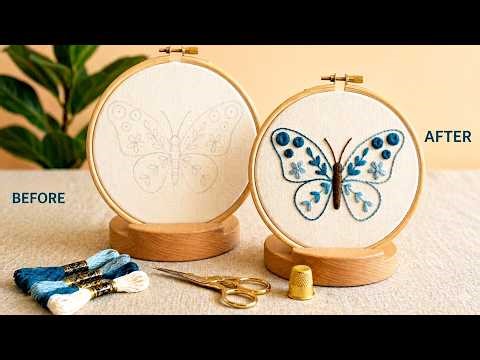 Butterfly Embroidery 🦋 | Before vs After Hand Embroidery Transformation