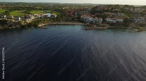 Beautiful view of blue bay beach buildings in Curacao