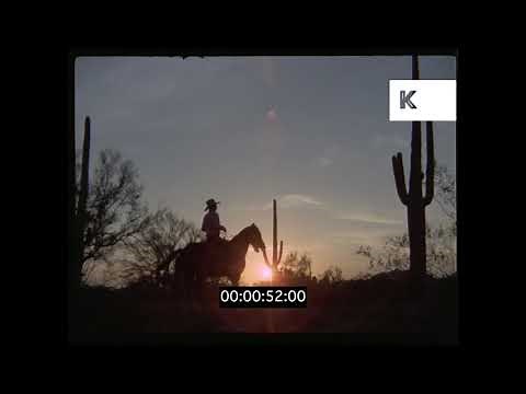 Cowboy on Horseback at Sunset, Western, 1960s, 35mm