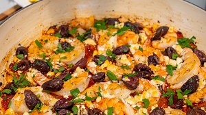 One Pan Shrimp Saganaki (Greek Shrimp with Tomato & Feta)