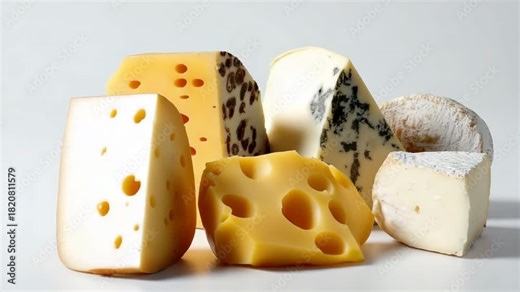 Assorted cheeses: swiss, blue, brie, and gouda varieties on display