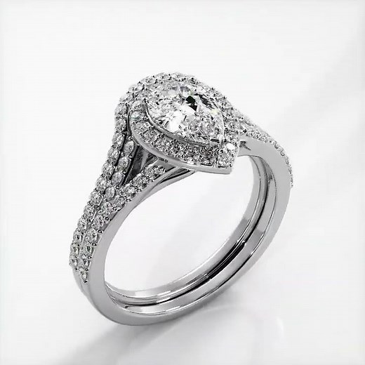 Pear Shape Halo Matching Diamond Bridal Rings Set