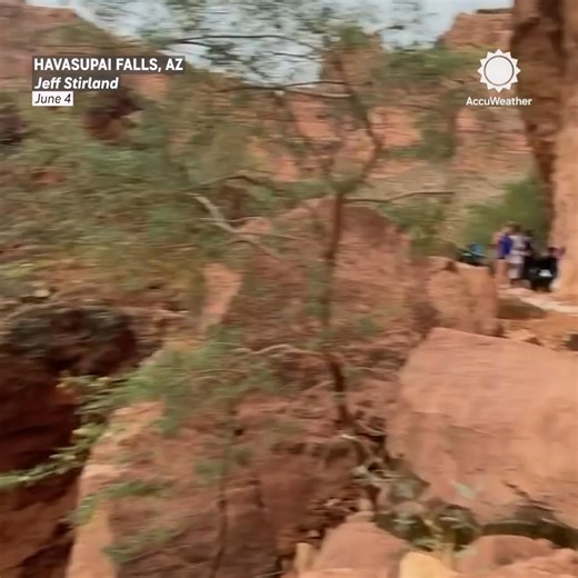 736K views · 873 reactions | Look at that roaring water!  Heavy rainfall caused Havasupai Falls in Arizona to overflow, prompting a flash flood warning and leaving hikers stranded. All have been accounted for. | AccuWeather | Facebook