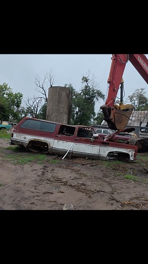 77K views · 882 reactions | Turning this old big block Suburban into a pancake! #junkyard #carcrusher #chevy #suburban #bigblockchevy | Adventures Made From Scratch | Facebook
