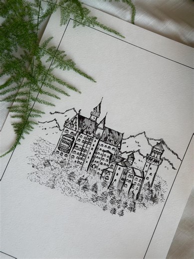 Original Neuschwanstein Castle Sketching With Fineliner | Urban Sketching | Fineliner Artwork | Sketching - Etsy