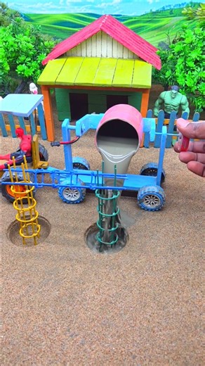 😱 Amazing Mini Tractor Making Cement Pillar | DIY Real Working Construction Machine 🚜 #shorts
