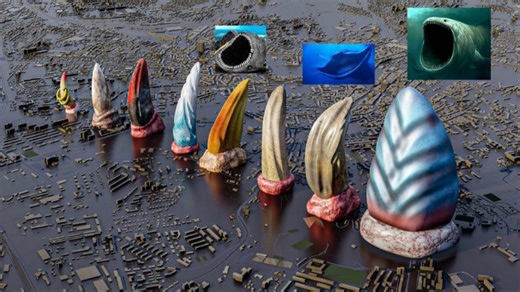 现实、科幻生物牙齿大小对比