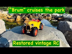 Vintage “Brum” Radio Shack RC car driving at park