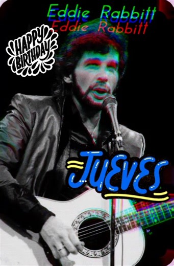 EDDIE RABBITT.✨🇺🇸 A 84 años de su nacimiento. 27 de noviembre de 1941. Edward Thomas Rabbitt más conocido en el mundo de la música como “Eddie Rabbitt”, en Brooklyn, Nueva York, hijo de inmigrantes judíos y se crío en la comunidad de East Orange, en Nueva Jersey y ya a los 12 años era un guitarrista competente y a los 16 años deja la escuela luego del divorcio de sus padres. Ya en su adolescencia deja su trabajo por la música ganando un concurso de talentos cuyo premio era transmitir una hora 