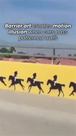 Barrier art creates motion Illusion when cars pass patterned walls
