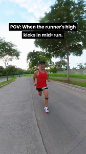 This is why running is so addicting... A runner's high is a natural euphoria and reduced pain that some runners feel during a long run, often making the experience more enjoyable and less tiring. This sensation, caused by the release of endorphins, usually occurs after 30 to 60 minutes of continuous running, roughly around 5 to 10 kilometers. It varies in occurrence, intensity, and duration, depending on individual factors like fitness level and body chemistry. Na feel nya na ba ito? #pinoyfitne