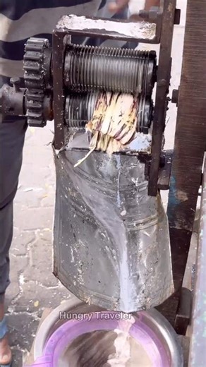 Fresh Old Machine Making Sugar Crane Juice in Nagpur India -Indian Street Food
