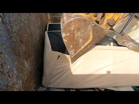 Compactor CLOGGED! Crushing Tables, TVs, Wood & Mattresses | Backhoe Plunges the Jam! ASMR