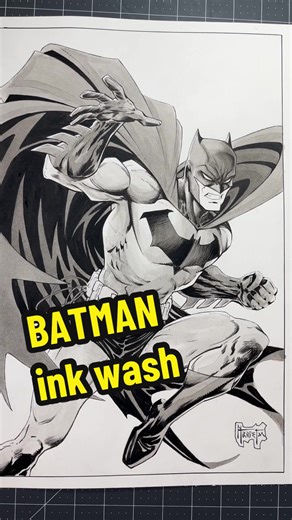 Batman Art: Unique Ink Wash Drawing by Artist