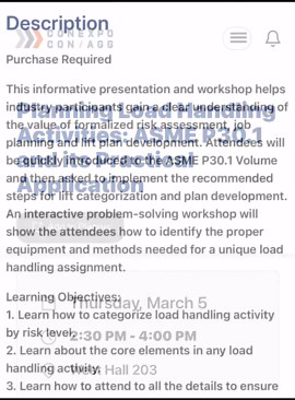 We’re proud to share that our team member Mathieu Chaudanson, P.E. will be presenting at CONEXPO-CON/AGG 2026 in Las Vegas today. Mathieu will be speaking alongside Kevin O’Neill of Bay Crane Companies during the session “Planning Load Handling Activities: ASME P30.1 and its Practical Application.” The presentation will take place today, Thursday, March 5th from 2:30–4:00 PM in West Hall 203. This session will explore the practical application of ASME P30.1 and provide valuable insights into pla