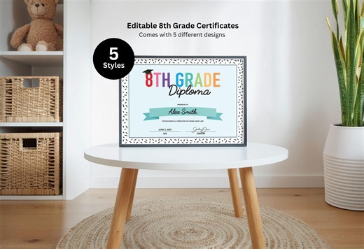 Editable 8th Grade Diploma (powerpoint), Printable Graduation Certificate - 5 Styles - Etsy