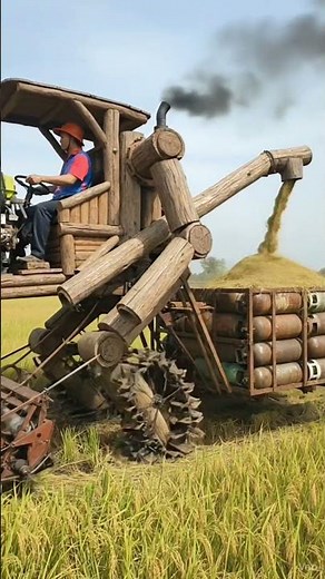 หุ่นยนต์รถเกี่ยวทำจากท่อนไม้..รถแรงน่ารัก #funny #ตลก #ขำๆ #automobile #รถตัดอ้อย #รถเกี่ยวข้าว