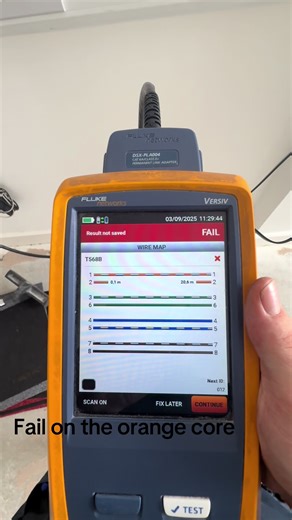 As part of a recent project we upgraded all cat5 cabling to cat6 to ensure our customer has higher speeds for their IT Infrastructure. Using the fluke DSX-5000 to test each cabling end to end. Some slight issues where found.... Sorted on the spot 👍 #sparky #irish #fluke #commercial #upgrade