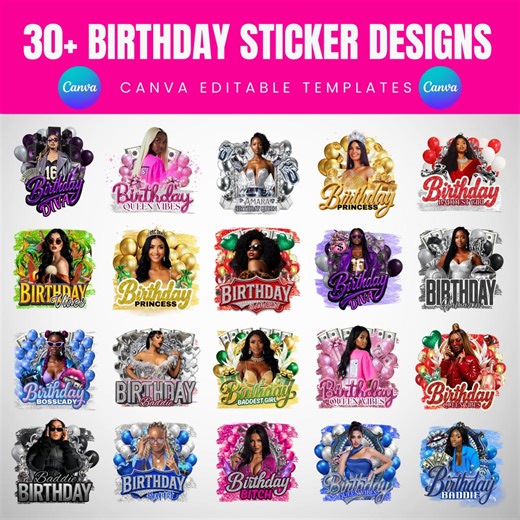 Birthday Design Template Bundle, 30 birthday Sticker, Styrofoam Cup Stickers,t-shirt Designs,editable Pink Birthday,dollar,16th Birthday - Etsy