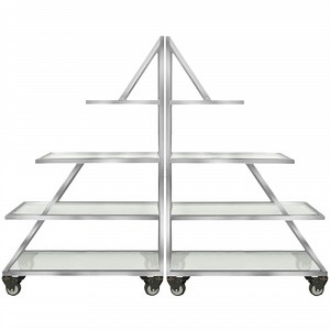 Eastern Tabletop ST1725 82 1/2" x 14" x 64" Triangle Stainless Steel Rolling Buffet Set with Clear Tempered Glass Shelves