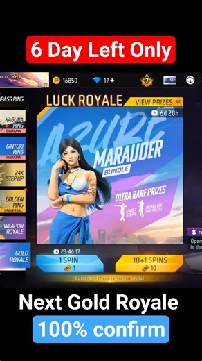 6 Days Left Next Gold Royal Bundle 100% Confirm #Trending #Shortvideo #Freefire ⁨@Gamingwithtinku1⁩