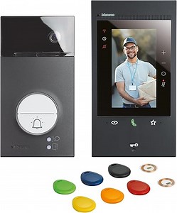 BTICINO, Flex‘ONE-Set Classe 300EOS with Netatmo in Schwarz & Linea 3000 in Schwarz, smarte Wi-Fi-Video-Innenstelle mit integrierter Alexa, 5"-Touchscreen, App Home+Security, 2-Draht-Technik, 363926