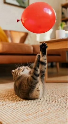 Cat Plays with a Balloon… Until It Pops! 😹🎈