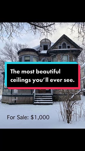 This #oldhouse in Syracuse has the most beautiful ceilings ever. Its for sale for $1,000 but needs 300k in work. I tracked down old photos, too. #fyp