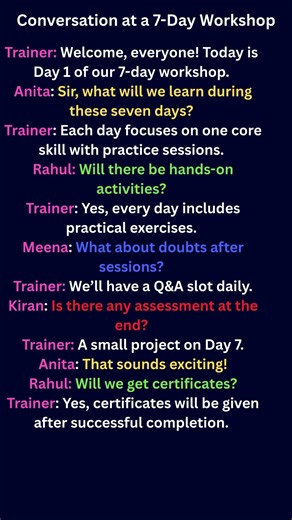 DAY-94| Conversation at a 7 Day Workshop| Dialogue at a Week-Long Workshop| Skill Development TALKS
